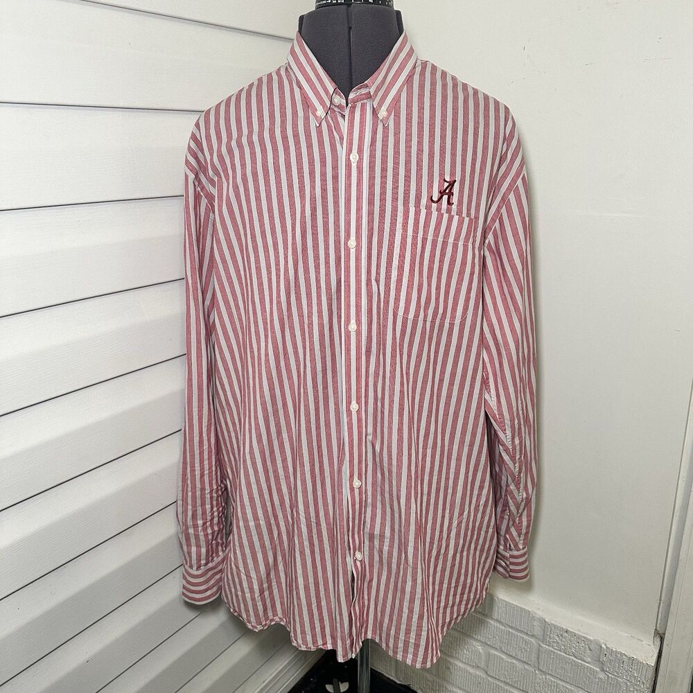 Cutter & Buck Alabama Button Down Mens XXL Red Gray Striped Crimson Tide